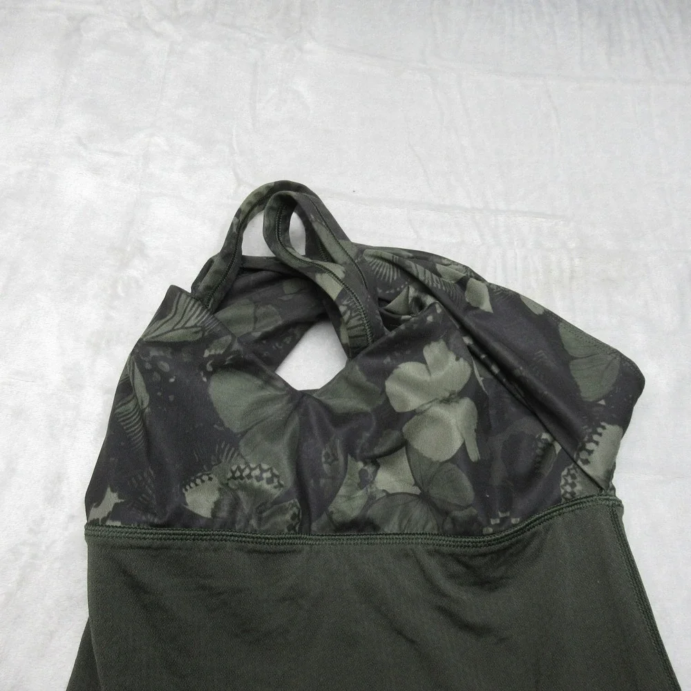 Lululemon Top Womens 4 Green Butterfly Print‎ Racerback Padded Wrap It Up Tank